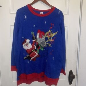 Winter Holiday Sweater Santa Rockin Out Music‎ 16W